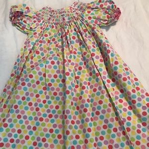 Smocked Multicolored Polka Dotted Dress